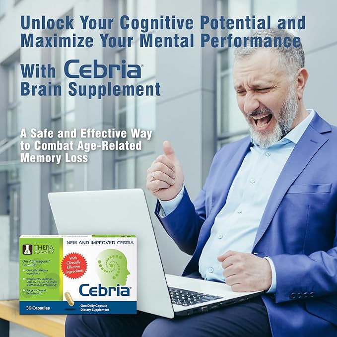 Cebria Brain Supplement for Men, Women & Seniors – Nootropic Safe and Effective Memory Supplement for Retention, Recall & Age-Related Memory Loss* (30 Count)