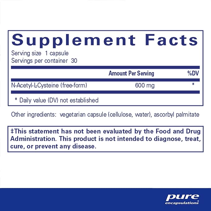 Pure Encapsulations NAC 600 mg - N-Acetyl Cysteine NAC Supplement for Lung Health & Immune Support, Liver Support & Antioxidants* - with Freeform N-Acetyl-L-Cysteine - 30 Capsules