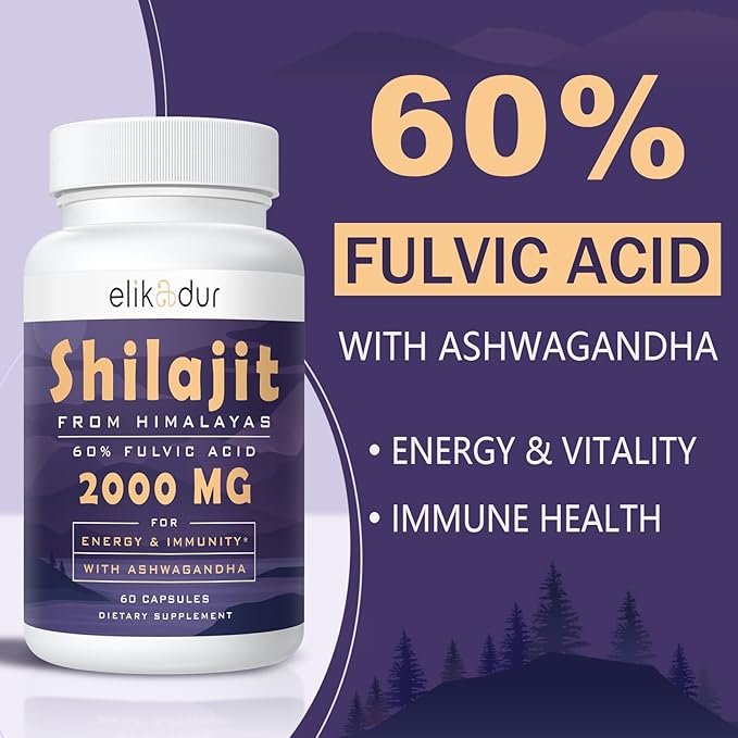 2000 MG Shilajit Supplement, Shilajit Resin Organic, Shilajit Capsules, 100% Pure Shilajit with 85+ Trace Minerals & 60% Fulvic Acid, Boost Energy & Immunity, Vegetarian, Natural, 120 Capsules