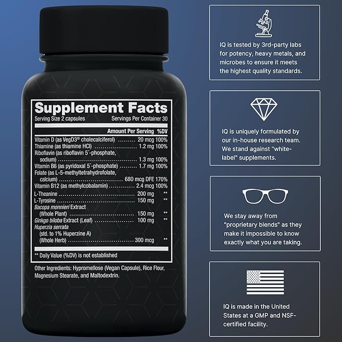 11-in-1 Methylated B-Complex Supplement: 680mcg L-Methylfolate(5-MTHF) Thiamine(B1) Riboflavin(B2) Pyridoxal(B6) Methylcobalamin(B12) - VegD3ยฎ + Nootropics - 1,100mg+ Serving - 60 Count