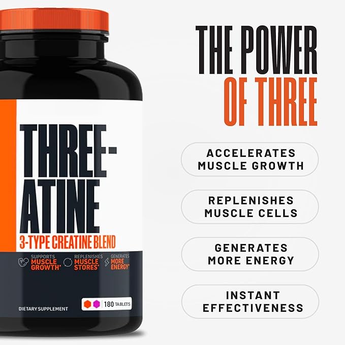 Crazy Muscle Creatine Monohydrate Pills - Premium 3 Type 5g Creatine Pills - Pre/PostWorkout & Keto Energy Builder - Easy-to-Take Three-Atine Pills for Optimum Performance Men Women - 180 Tablets