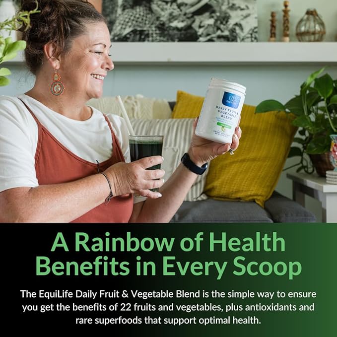 Equilife - Daily Fruit & Vegetable Blend, Fruits and Vegetables Supplements, Vitamin C, 9 Essential Amino Acids, Promotes Energy, Low-Sugar, Easy-to-Use, Vegan, Non-GMO (Crisp Apple, 30 Servings Tub)