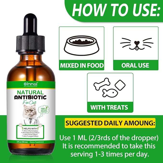 2 Pack Antibiotics for Cats, Premium Cat Antibiotics Supplemen, Natural Antibiotic for Cats, Pet Supplements, Cat Antibiotics Supports Immune & Cats Allergy Relief, Cats Multivitamin