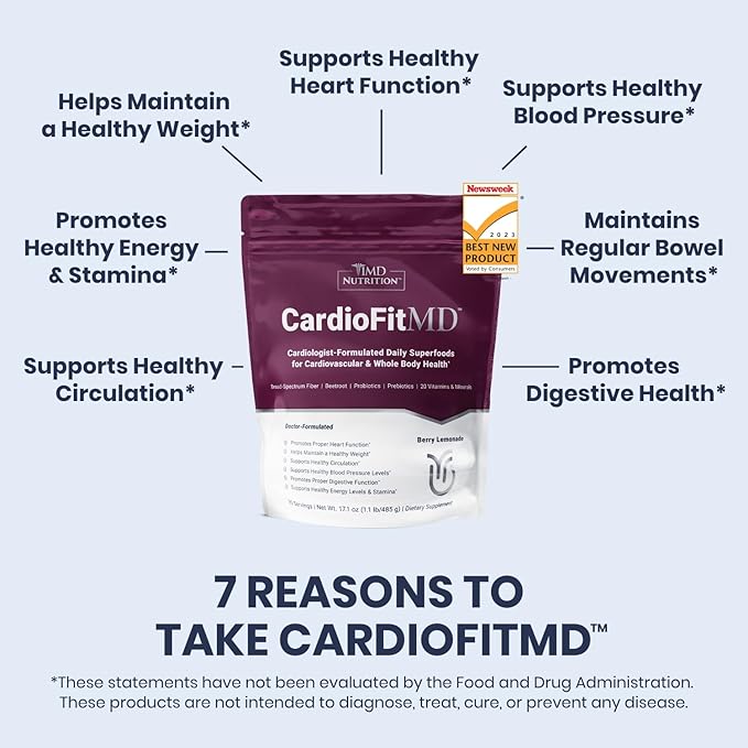 1MD Nutrition CardioFitMD - Vegan Beets Superfood Keto-Friendly Heart Health Powder - Nitric Oxide Supplement - Beet Root Powder for Healthy Blood Pressure & Circulation - High Fiber Drink - 30 Days