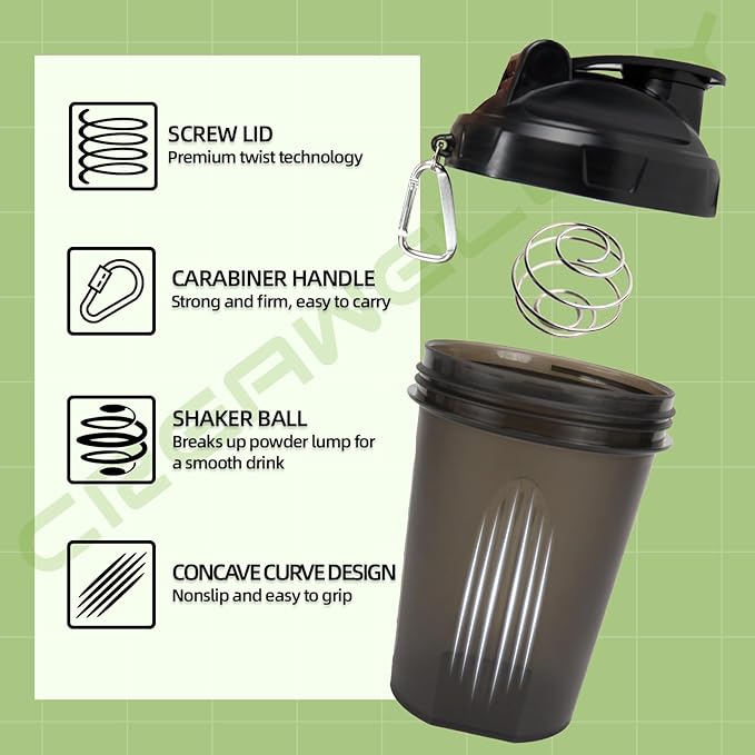 2 Pack Shaker Bottles for Protein Mixes, 17 oz Small Protein Shaker Bottle with Handle, Gym Shaker Cups with Blending Ball for Pre Workout, BPA-Free & Dishwasher Safe (Black, Blue)