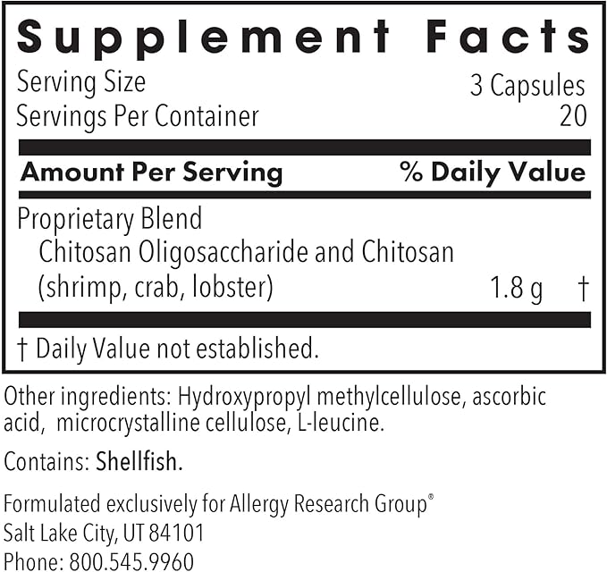 Allergy Research Group MicroChitosan Supplement - Chitosan, Chitosan Oligosaccharide, Cleansing Support Binder, Enhanced Detoxification, 1800mg Vegetarian Pills - 60 Count