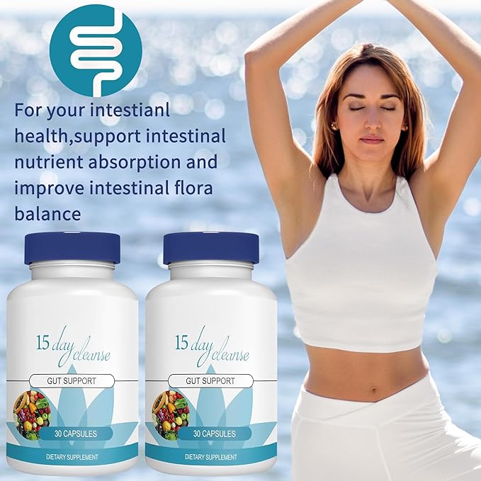 15 Day Gut Cleanse - Gut and Colon Support, 15 Day Advanced Bowel Cleanse with Senna, Cascara Sagrada & Psyllium Husk (30 Capsules)