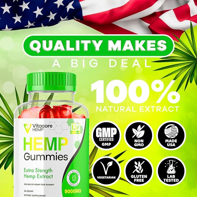 1 Pack - Vitacore Gummies - Vitacore Hemp 30 Gummies for 1 Month, Vitacore Hemp Gummies 9000 MG Per Bottle, Vitacore Gummies Me with Great Taste, Vita Core Gummies.