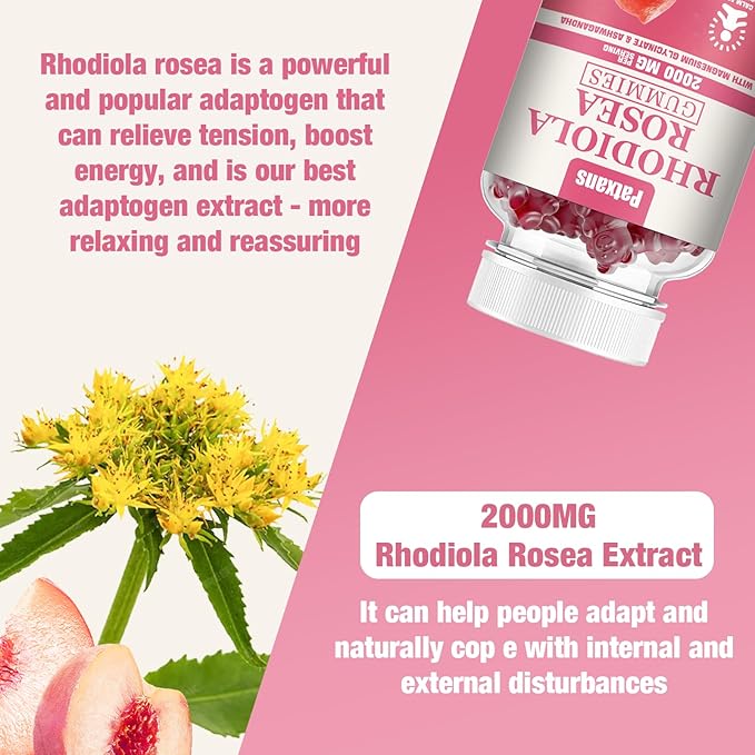 2 Packs 2000MG Sugar Free Rhodiola Rosea Gummies -Rhodiola Supplement &Cortisol Reducer for Endurance, Mood &Stress, Sleep& Fatigue Relief Support, Non-GMO, 120 Tablets Vegetarian Chews