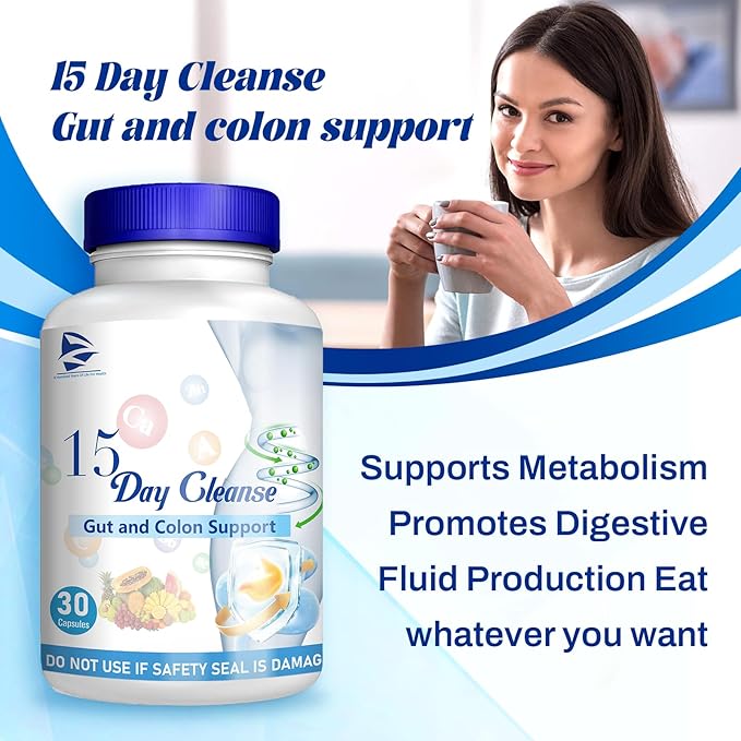 15 Day Cleanse -15 Day Gut Cleanse-Pastillas de 15 Dias para Limpiar El Colon, Advanced Formula with Senna, Cascara Sagrada & Psyllium Husk (1 PC)