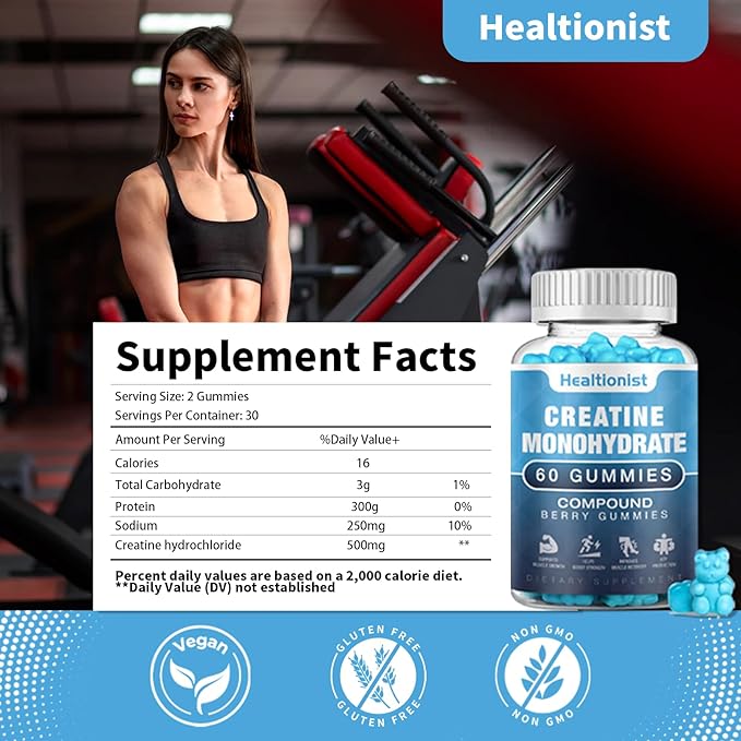 2 Pack Creatine Monohydrate Gummies for Men & Women, Chewable Creatine Monohydrate for Muscle Strength & Growth, Muscle Builder, Energy Boost, Pre-Workout Supplementm, Vegan, 120 Counts