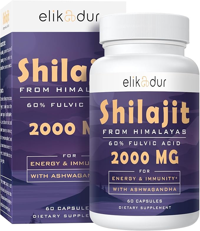 2000 MG Shilajit Supplement, Shilajit Resin Organic, Shilajit Capsules, 100% Pure Shilajit with 85+ Trace Minerals & 60% Fulvic Acid, Boost Energy & Immunity, Vegetarian, Natural, 60 Capsules