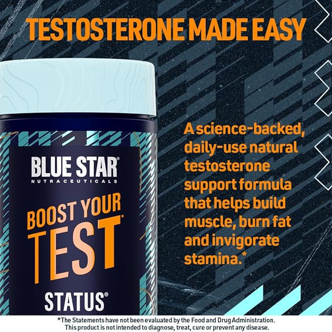 Blue Star Nutraceuticals Status - Testosterone Booster for Men - w/KSM 66 Ashwagandha - Invigorate Stamina, Muscle Growth & Energy | Natural Test Booster Support - 90 Veggie Capsules