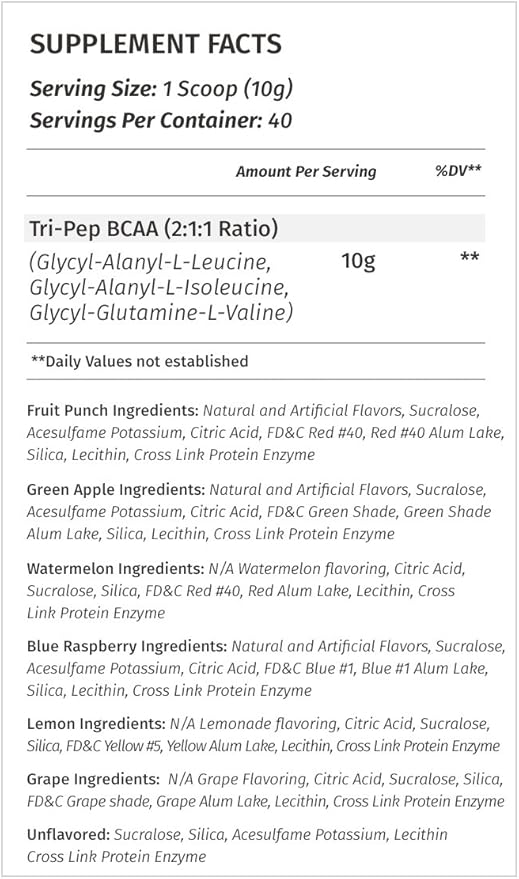 Metabolic Nutrition | TRIPEP - Tri-Peptide Branch Chain Amino Acid, BCAA Powder, Pre Intra Post Workout Supplement | Watermelon, 400 Grams (40 Servings)