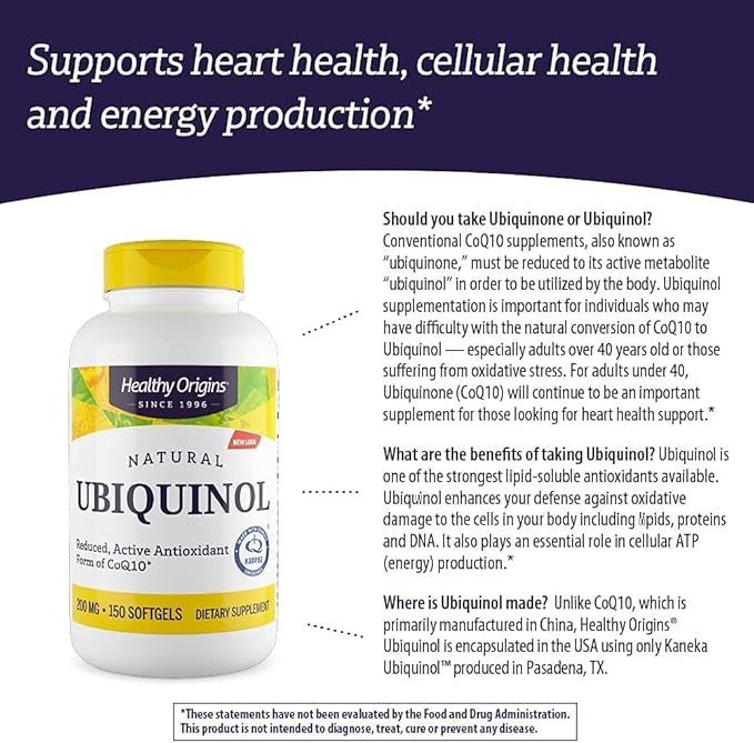 Healthy Origins Ubiquinol (Active Form of CoQ10), 200 mg - Activated Form of CoQ10 - Kaneka Ubiquinol Supplements for Heart Health & Antioxidant Support - Gluten-Free & Non-GMO - 150 Softgels