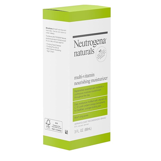 Neutrogena Naturals Multi-Vitamin Nourishing Daily Face Moisturizer with Antioxidant Bionutrients & Vitamins B, C & E, Non-Comedogenic & Sulfate-, Paraben-, Phthalate- & Dye-Free, 3 fl. oz