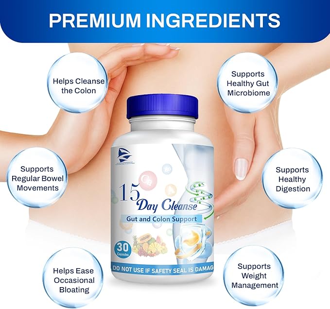 15 Day Cleanse -15 Day Gut Cleanse-Pastillas de 15 Dias para Limpiar El Colon, Advanced Formula with Senna, Cascara Sagrada & Psyllium Husk (1 PC)