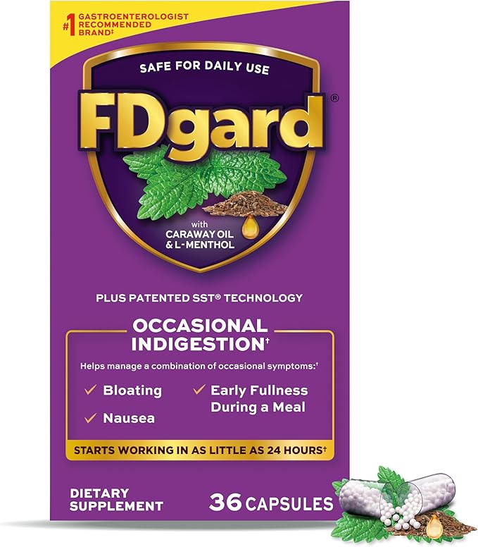 FDgard Gut Health Supplement, Indigestion, Nausea & Bloating, Upset Stomach, 36 Capsules-VitarraWellness