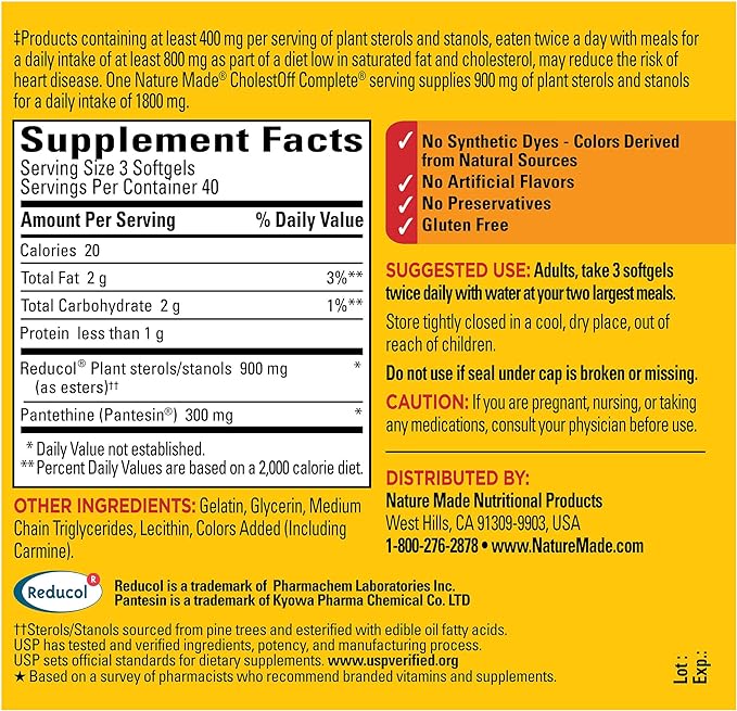 Nature Made CholestOff Complete, 120 Softgels, 20 Day Supply