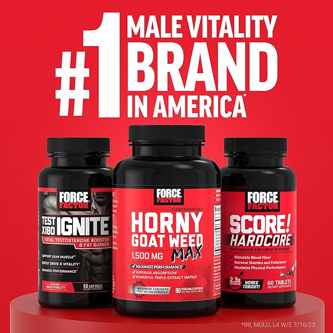 FORCE FACTOR Score! XXL Nitric Oxide Booster Supplement for Men with L-Citrulline, Horny Goat Weed, Black Maca, & Tribulus Terrestris to Increase Stamina, Energy, and Physical Performance, 30 Tablets