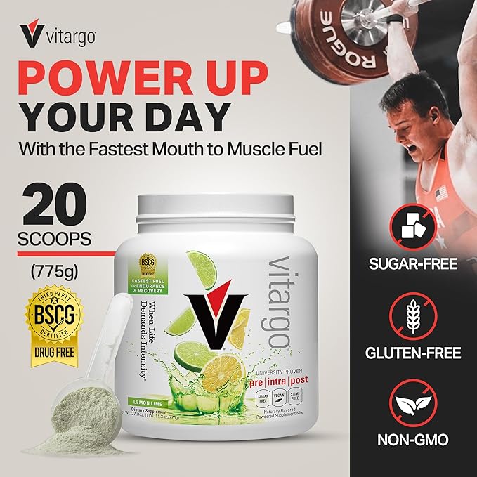 Vitargo Carbohydrate Powder | Feed Muscle Glycogen 2X Faster | 1 LB Lemon & Lime Pre Workout & Post Workout | Carb Supplement for Recovery, Endurance, Gain Muscle Mass