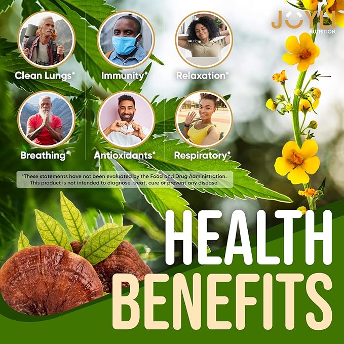 2 Pack - JOYLI Hemp Gummies for Lung Cleanse – Sugar-Free Vegan Gummies with Mullein Leaf, Reishi Mushroom, & Multivitamins – Natural Lung Support Supplement – 60 Gummies per Pack
