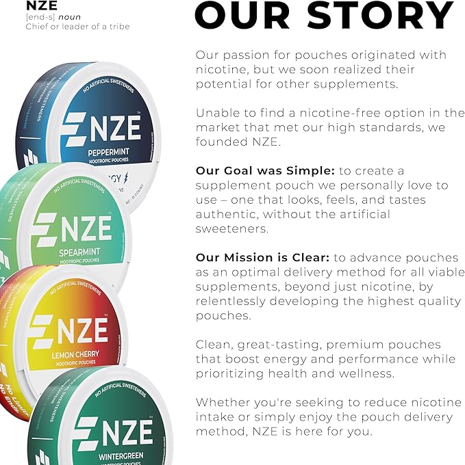 NZE Caffeine Nootropic Pouches (Lemon Cherry) - Nootropic Energy Pouches with 50mg Caffeine, Alpha GPC, L-Tyrosine & L-Theanine No Sugar or Artificial Sweeteners - 15 Nicotine Free Pouches A Can