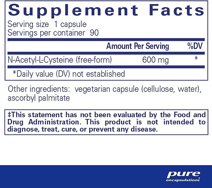 Pure Encapsulations NAC 600 mg - NAC Supplement for Lung Health & Immune Support, Liver Support & Antioxidants* - with Freeform N-Acetyl-L-Cysteine - 90 Capsules