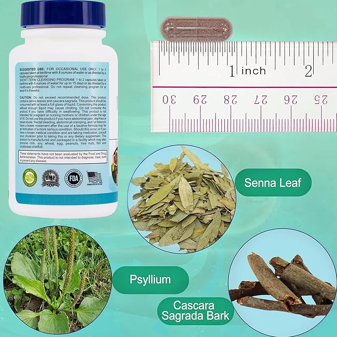 15 Day Gut Cleanse - Gut and Colon Support, 15 Day Advanced Bowel Cleanse with Senna, Cascara Sagrada & Psyllium Husk (30 Capsules)