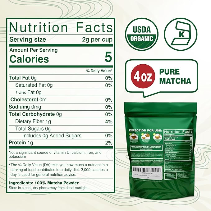 Organic Matcha Green Tea Powder (4-Oz) – Certified USDA Organic Powder for Matcha Latte, Tea, and Smoothies – Kosher, Non-Gmo, Antioxidant Rich by Total Tea