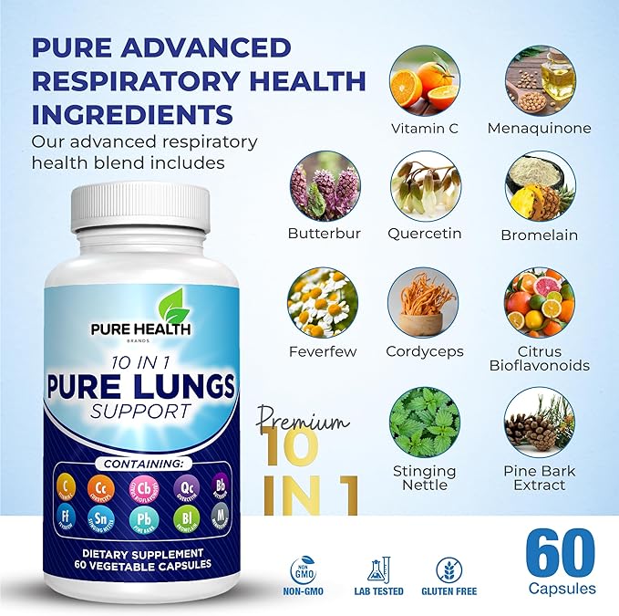 10 in 1 - Lung Detox & Cleanse for Smokers - Quit Smoking Aid - All-Natural Detox for Smokers, Promoting Clear Lungs & Lung Support - Vegan Supplement for Lung Detox; Supports Respiratory Health