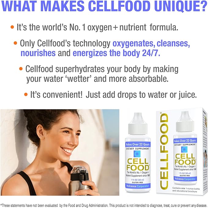 Cellfood Liquid Concentrate, 1 fl oz, 10 Pack - Oxygen + Nutrient Supplement - Supports Immune System, Energy, Endurance, Hydration & Overall Health - Gluten Free, Non-GMO, Kosher - Makes 22+ Quarts