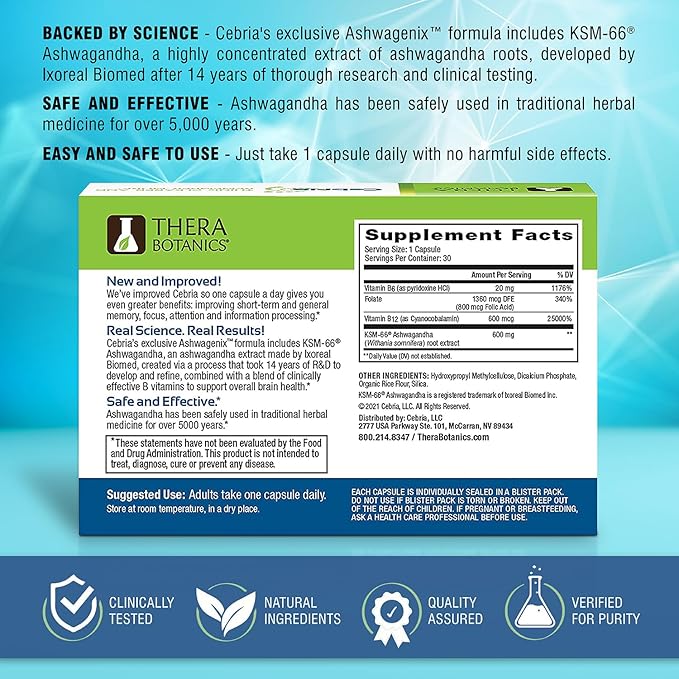 Cebria Brain Supplement for Men, Women & Seniors – Nootropic Safe and Effective Memory Supplement for Retention, Recall & Age-Related Memory Loss* (30 Count)