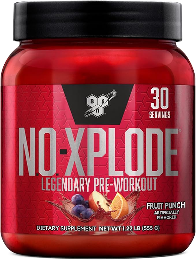 BSN N.O.-XPLODE Pre Workout Supplement with Creatine, Beta-Alanine, and Energy, Flavor: Fruit Punch, 60 Servings