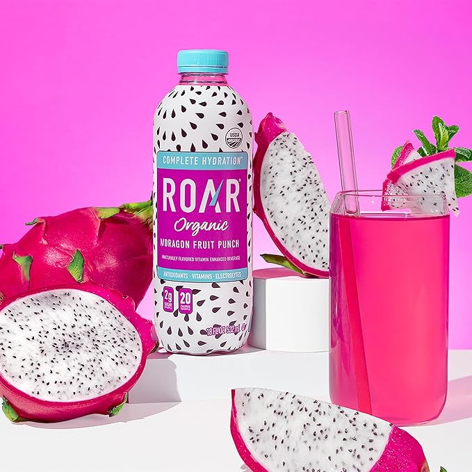 ROAR Complete Hydration Organic - Electrolyte Drinks with Vitamins C, B5, B12 – Non GMO, Gluten Free Hydrating Drinks - Dragonfruit Punch - 12 pc