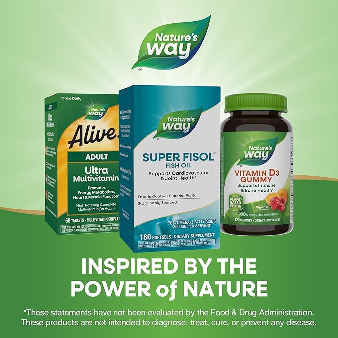 Nature's Way Super Fisol Fish Oil, Enteric Coated, Supports Cardiovascular and Joint Health*, Mega Potency Omega-3s, 180 Softgels (Packaging May Vary)