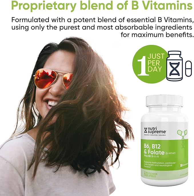 Nutri Supreme, Folate with B6 and B12, Helps Maintain Normal Homocysteine Levels and Cardiovascular Health, 60 Count, Kosher Certified