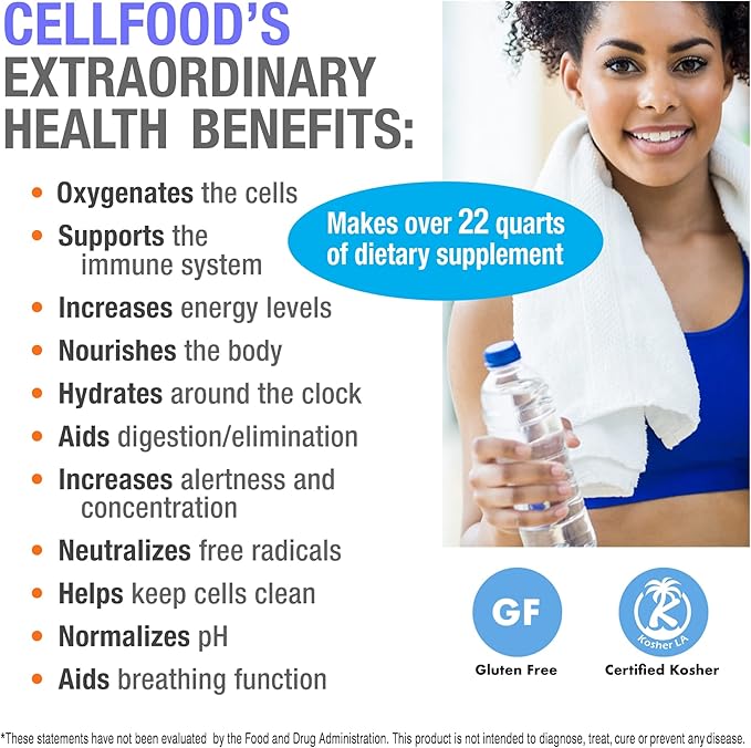 Cellfood Liquid Concentrate, 1 fl oz, 10 Pack - Oxygen + Nutrient Supplement - Supports Immune System, Energy, Endurance, Hydration & Overall Health - Gluten Free, Non-GMO, Kosher - Makes 22+ Quarts