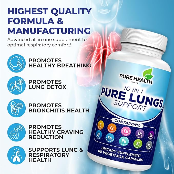 10 in 1 - Lung Detox & Cleanse for Smokers - Quit Smoking Aid - All-Natural Detox for Smokers, Promoting Clear Lungs & Lung Support - Vegan Supplement for Lung Detox; Supports Respiratory Health