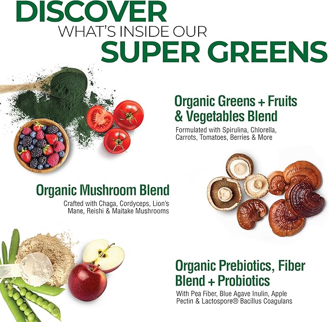 COUNTRY FARMS Super Greens Natural Flavor, 50 Organic Super Foods, USDA Organic Drink Mix, Fruits, Vegetables, Super Greens, Mushrooms & Probiotics, Supports Energy, 40 Servings, 10.6 Oz, 2 Pack