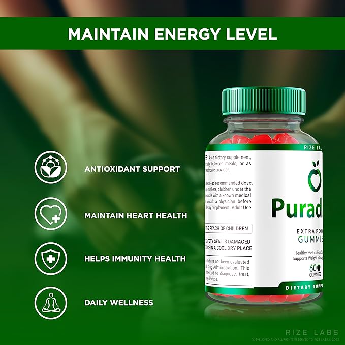 Puradrop Extra Power Gummies for Weight Loss Management, Extra Strength, Keto ACV (Apple Cider Vinegar) Gummy Supports Healthy Metabolism (60 Gummies)