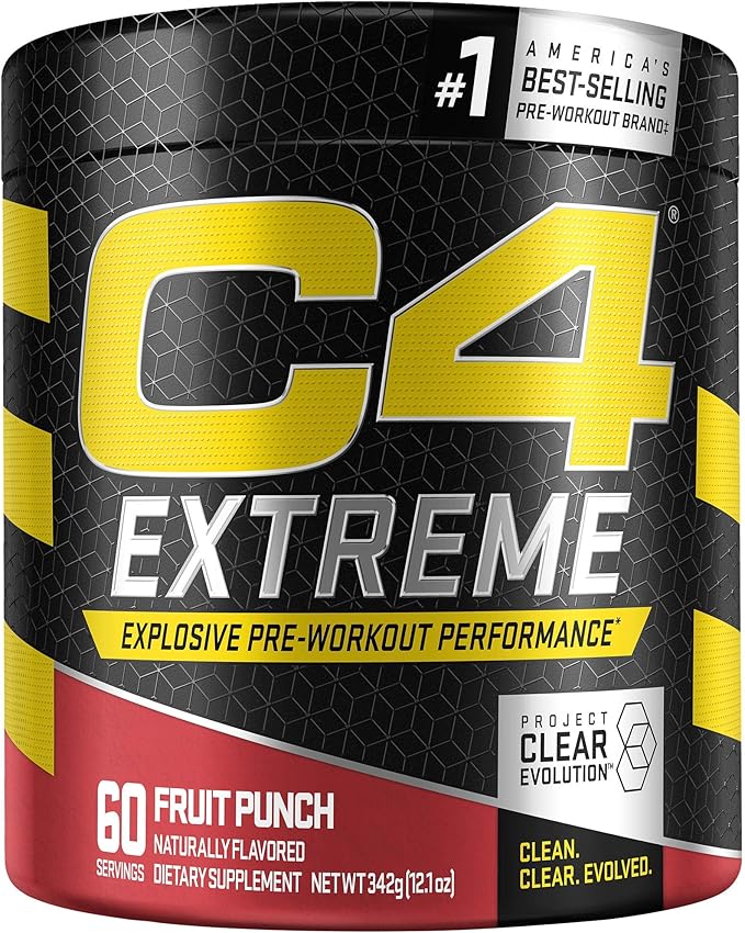 C4 Extreme Pre Workout Powder Fruit Punch | Preworkout Energy Supplement for Men & Women | 200mg Caffeine + Beta Alanine + Creatine | 60 Servings