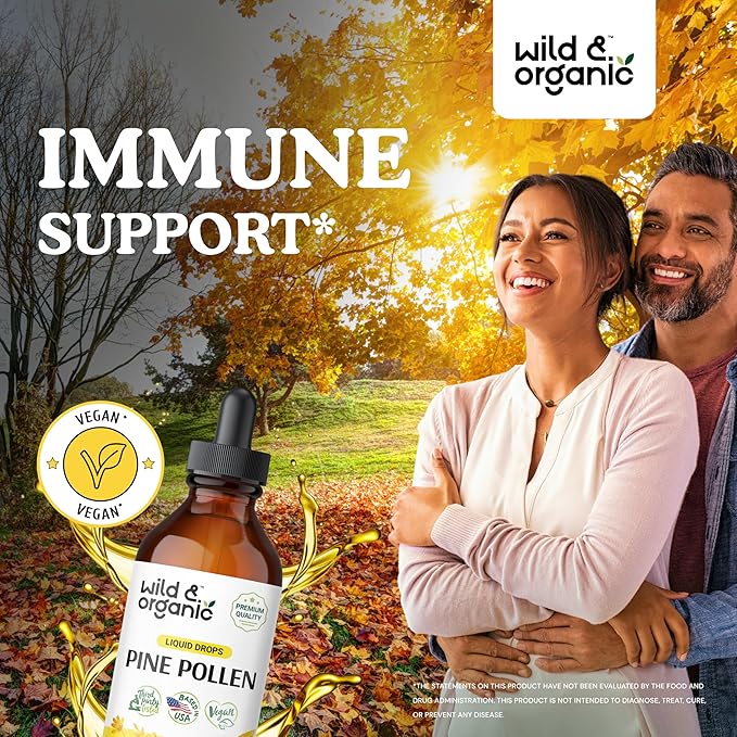 Wild & Organic Pine Pollen Tincture - Pine Pollen Powder Liquid Drops for Men & Women - Vegan, Alcohol Free Pine Pollen Supplement - 4 fl oz