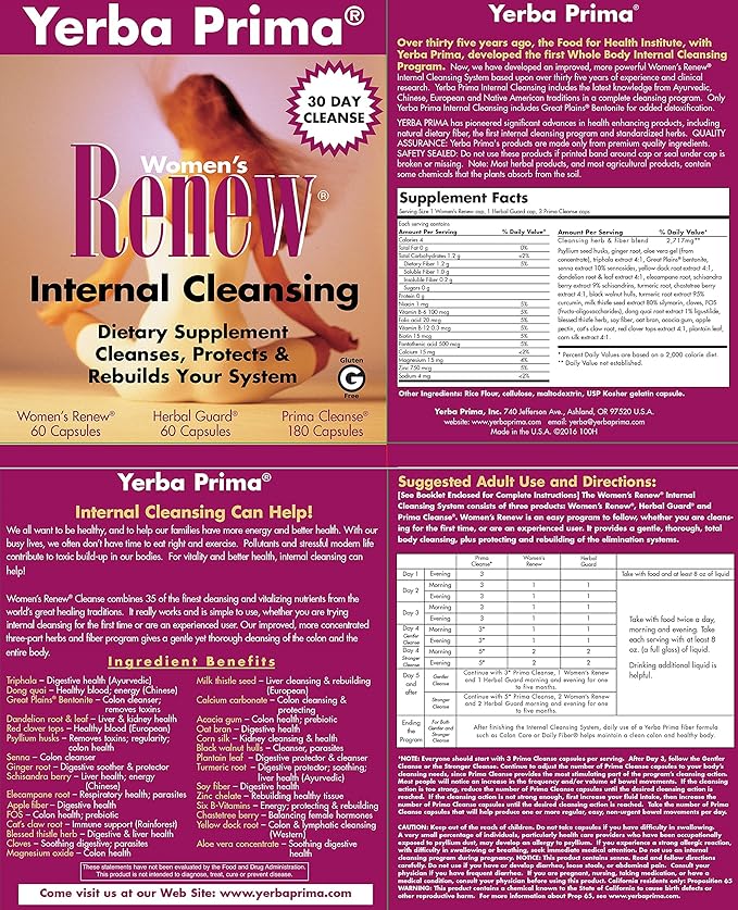 Yerba Prima Women’s Renew Internal Cleansing System - 30 Day Cleanse and Detox Kit - Female Detoxifying Herbal Support Supplements