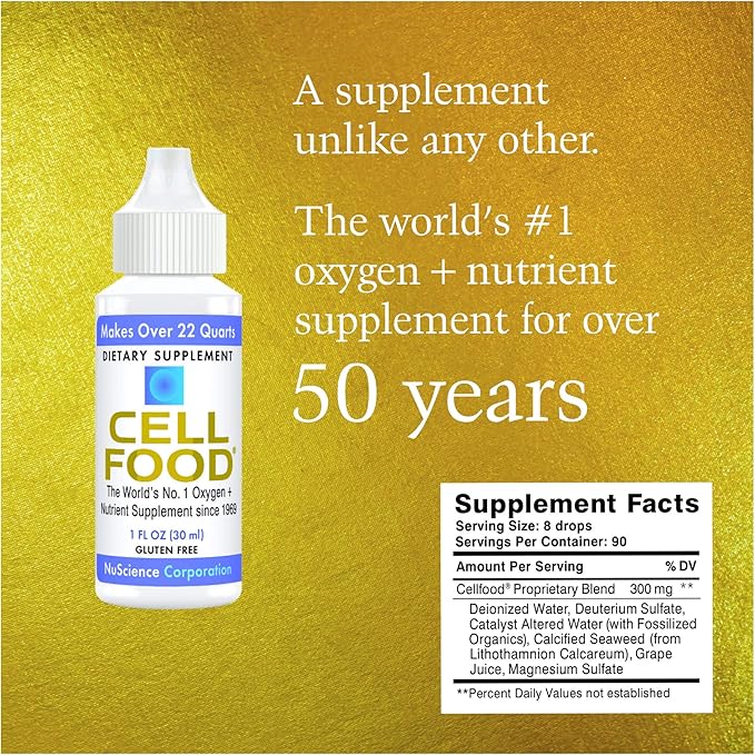 Cellfood Liquid Concentrate, 1 fl oz, 10 Pack - Oxygen + Nutrient Supplement - Supports Immune System, Energy, Endurance, Hydration & Overall Health - Gluten Free, Non-GMO, Kosher - Makes 22+ Quarts