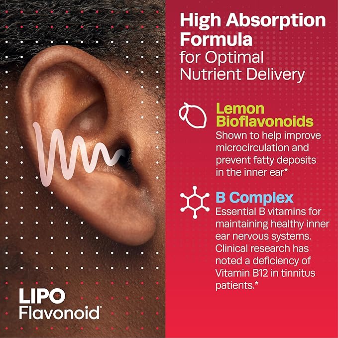 Lipo-Flavonoid Plus Tinnitus Relief - Doctor-Recommended for Ringing Ears - Clinically-Proven Lemon Bioflavonoid Complex with Vitamins C, B1, B2, B6, B12, & Calcium - 100 Caplets