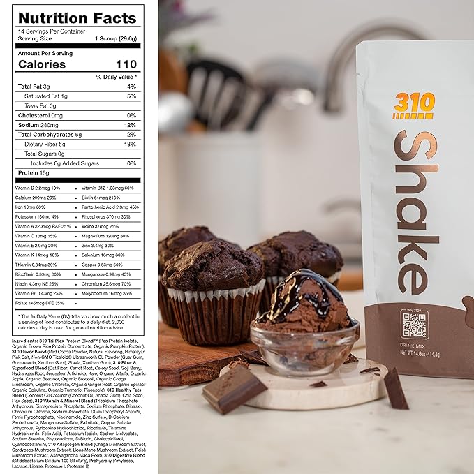 310 Nutrition – All-In-One Meal Replacement Shake - New Formula with Fiber Rich Vegan Superfood Blend - Natural Sweeteners - Low Carb Shake, Keto & Paleo Friendly - Gluten Free - 26 Essential Vitamins