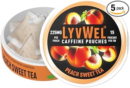 225mg Caffeine Energy Pouches | Nootropic Focus & Neuro Support | Tobacco-Free, Nicotine-Free, Quick Energy Solution | 5-Pack: 60 Pouches (5 Pack, Peach Sweet Tea)