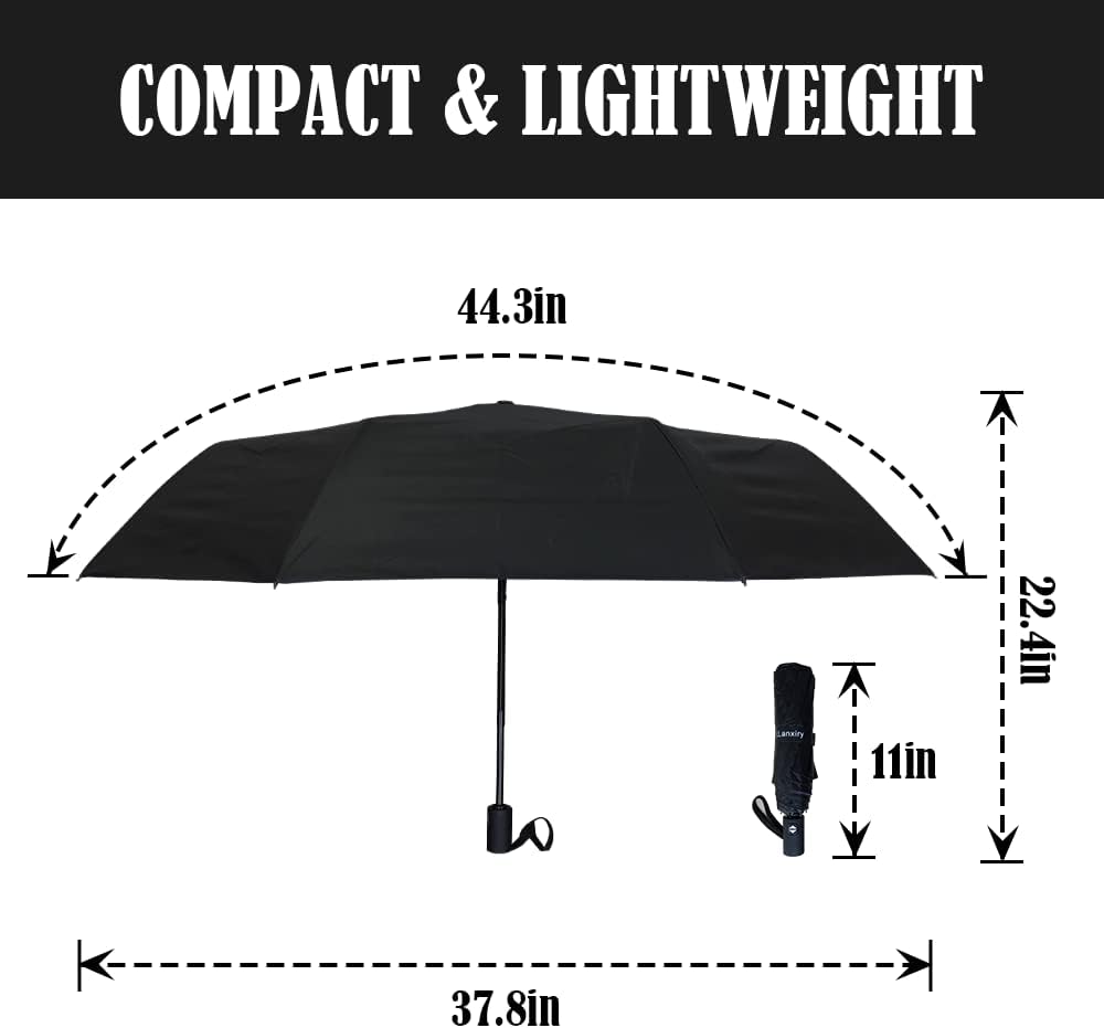 LLanxiry Compact Travel Umbrella, Mini Windproof Umbrellas for Rain & Sun, Small Lightweight Outdoor UV Umbrella, Portable Folding Umbrellas for Travel