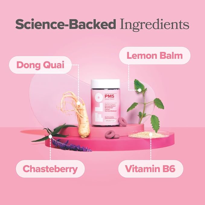 O Positiv FLO PMS Gummies for Women - Proactive PMS Relief - Targets Hormonal Breakouts, Bloating, Cramps, & Mood Swings with Chasteberry, Vitamin B6, & Lemon Balm - PMS Gummies (Pack of 1)-VitarraWellness
